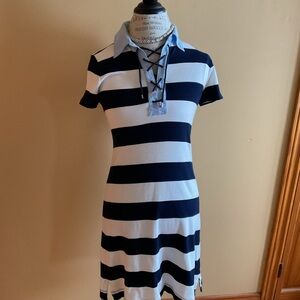 Chaps Nautical Long Tee Lace Up Dress Size M